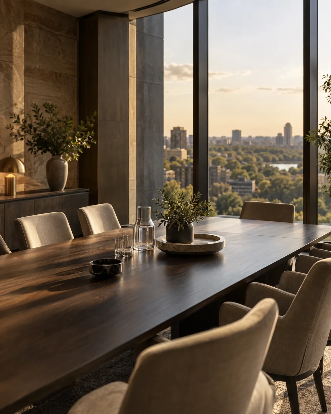 Private meeting room with a timber table and warm afternoon light